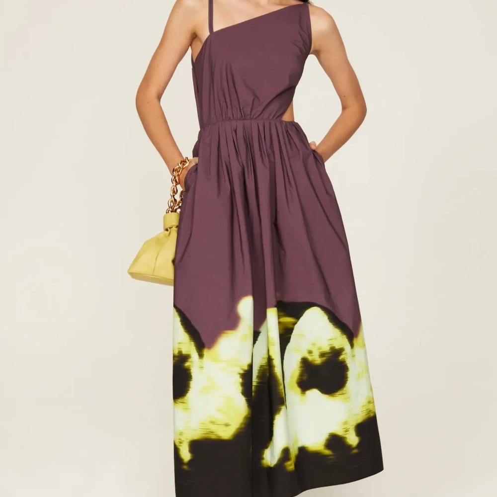 Jonathan Simkhai Purple and Red Asymmetrical Ruched Midi Sundress